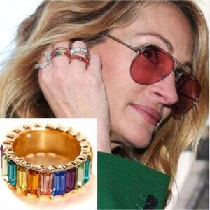 Ring Baguette Rainbow Crystal Eternity Fashion Ring sz 7